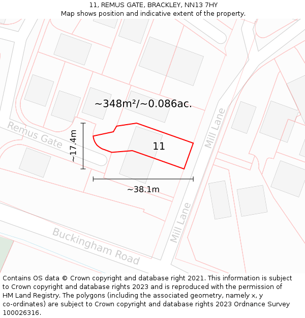 11, REMUS GATE, BRACKLEY, NN13 7HY: Plot and title map