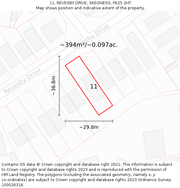 11, REVESBY DRIVE, SKEGNESS, PE25 2HT: Plot and title map