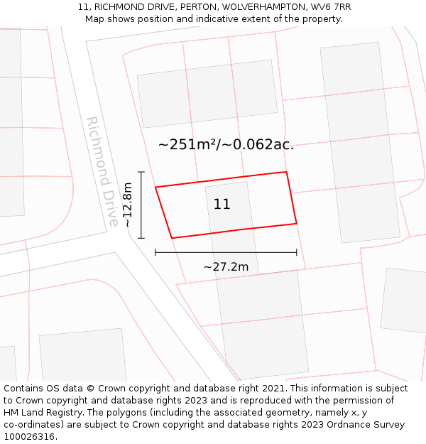 11, RICHMOND DRIVE, PERTON, WOLVERHAMPTON, WV6 7RR: Plot and title map