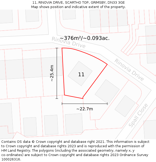 11, RINOVIA DRIVE, SCARTHO TOP, GRIMSBY, DN33 3GE: Plot and title map