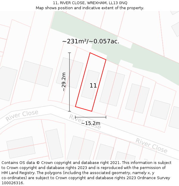 11, RIVER CLOSE, WREXHAM, LL13 0NQ: Plot and title map