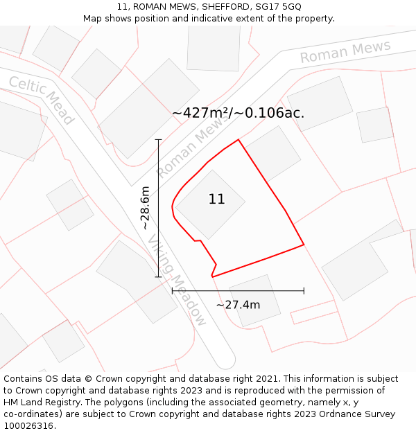 11, ROMAN MEWS, SHEFFORD, SG17 5GQ: Plot and title map