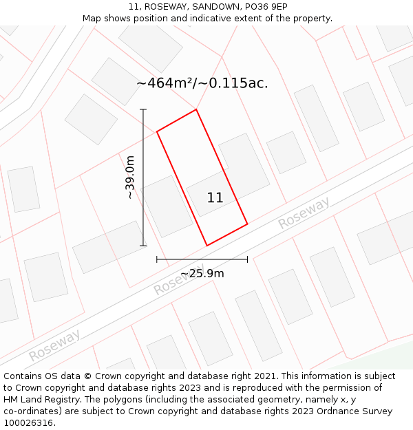 11, ROSEWAY, SANDOWN, PO36 9EP: Plot and title map