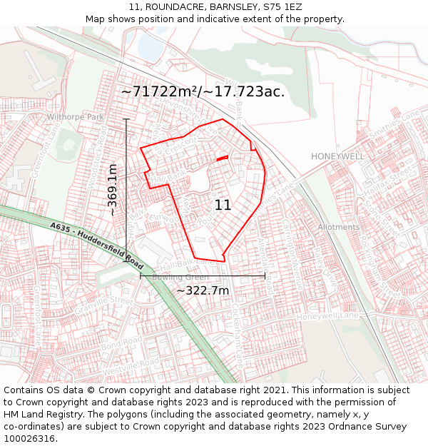 11, ROUNDACRE, BARNSLEY, S75 1EZ: Plot and title map