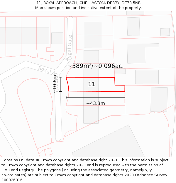 11, ROYAL APPROACH, CHELLASTON, DERBY, DE73 5NR: Plot and title map