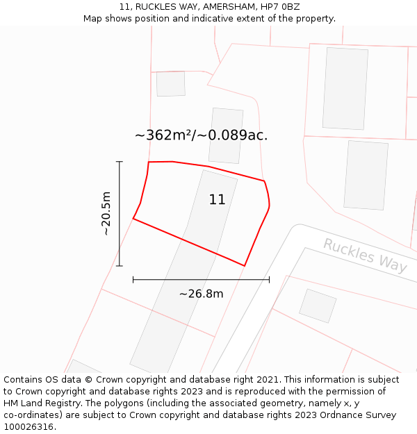 11, RUCKLES WAY, AMERSHAM, HP7 0BZ: Plot and title map