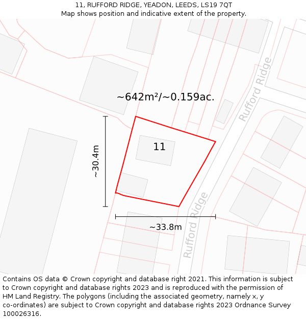 11, RUFFORD RIDGE, YEADON, LEEDS, LS19 7QT: Plot and title map
