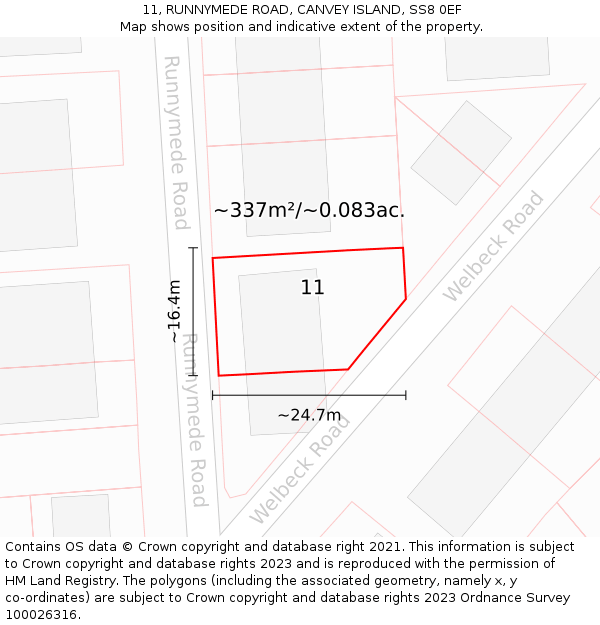 11, RUNNYMEDE ROAD, CANVEY ISLAND, SS8 0EF: Plot and title map