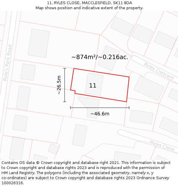 11, RYLES CLOSE, MACCLESFIELD, SK11 8DA: Plot and title map