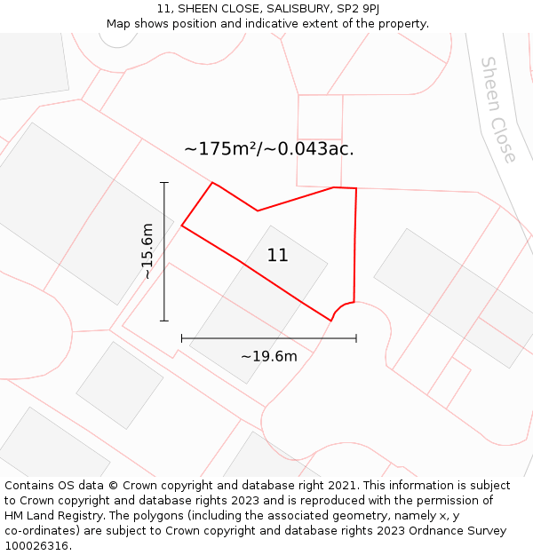 11, SHEEN CLOSE, SALISBURY, SP2 9PJ: Plot and title map