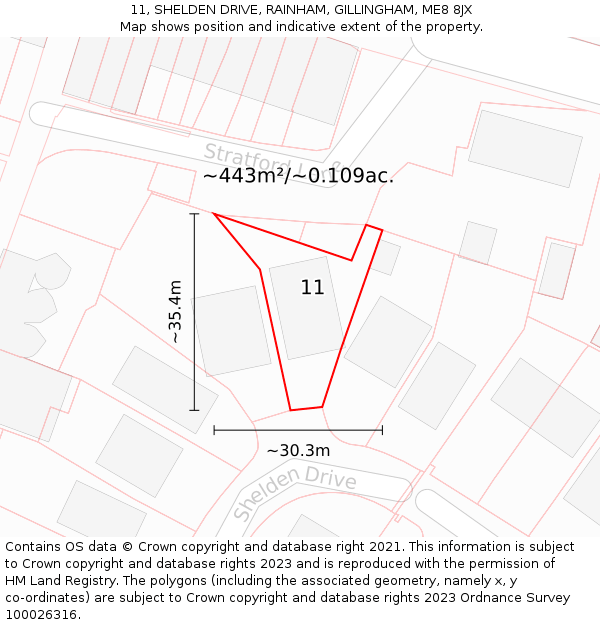 11, SHELDEN DRIVE, RAINHAM, GILLINGHAM, ME8 8JX: Plot and title map