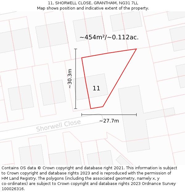 11, SHORWELL CLOSE, GRANTHAM, NG31 7LL: Plot and title map