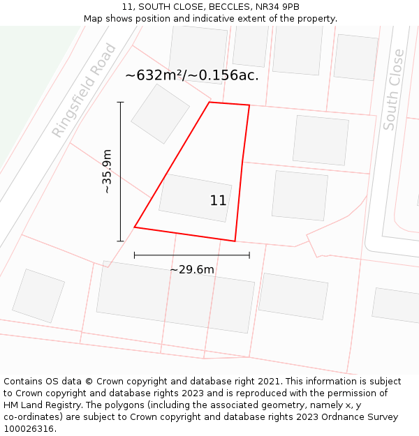 11, SOUTH CLOSE, BECCLES, NR34 9PB: Plot and title map