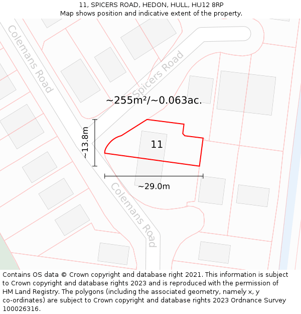 11, SPICERS ROAD, HEDON, HULL, HU12 8RP: Plot and title map