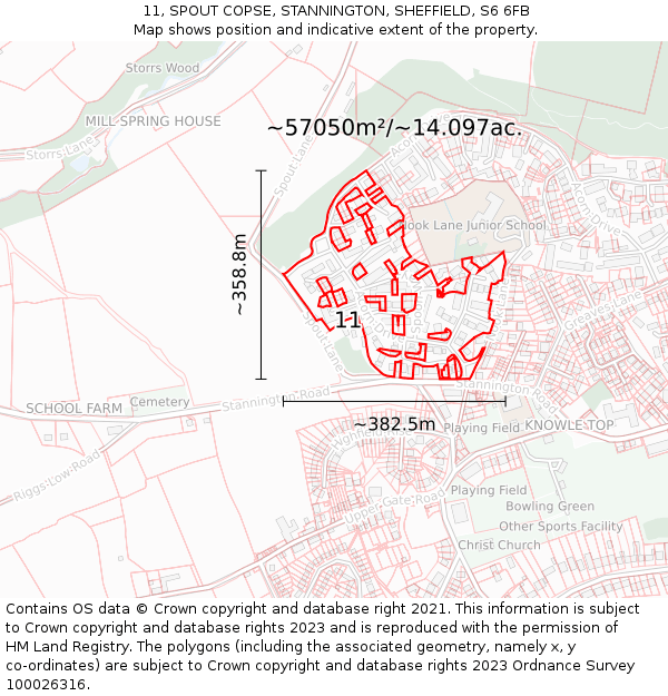 11, SPOUT COPSE, STANNINGTON, SHEFFIELD, S6 6FB: Plot and title map