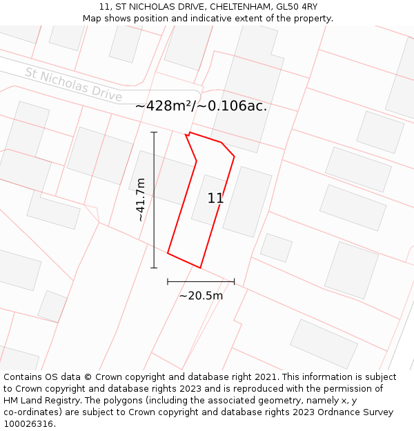 11, ST NICHOLAS DRIVE, CHELTENHAM, GL50 4RY: Plot and title map