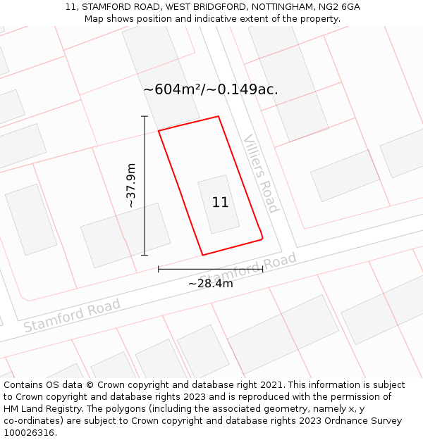 11, STAMFORD ROAD, WEST BRIDGFORD, NOTTINGHAM, NG2 6GA: Plot and title map