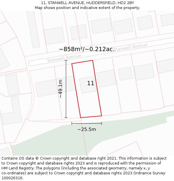 11, STANWELL AVENUE, HUDDERSFIELD, HD2 2BY: Plot and title map