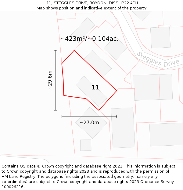 11, STEGGLES DRIVE, ROYDON, DISS, IP22 4FH: Plot and title map