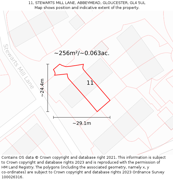 11, STEWARTS MILL LANE, ABBEYMEAD, GLOUCESTER, GL4 5UL: Plot and title map