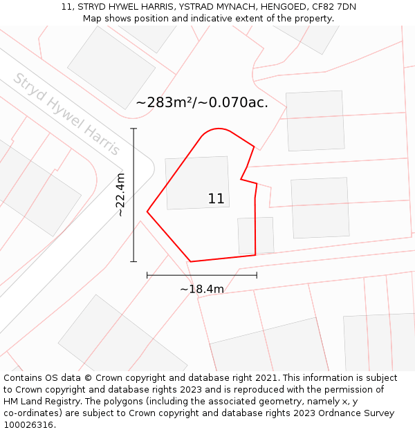 11, STRYD HYWEL HARRIS, YSTRAD MYNACH, HENGOED, CF82 7DN: Plot and title map