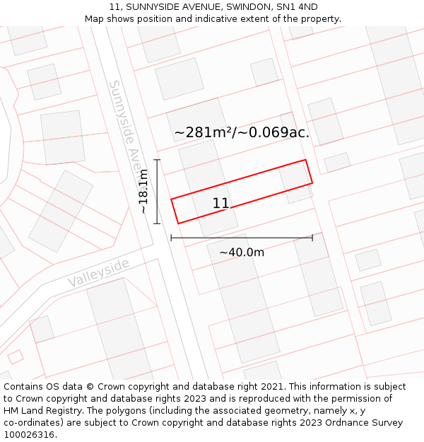 11, SUNNYSIDE AVENUE, SWINDON, SN1 4ND: Plot and title map