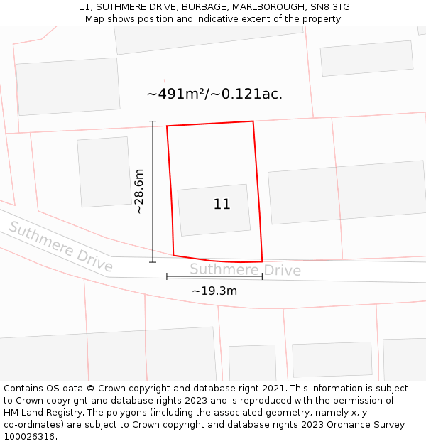 11, SUTHMERE DRIVE, BURBAGE, MARLBOROUGH, SN8 3TG: Plot and title map