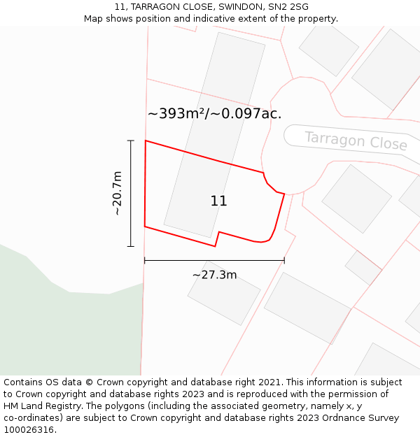 11, TARRAGON CLOSE, SWINDON, SN2 2SG: Plot and title map