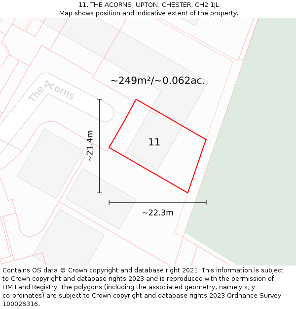 11, THE ACORNS, UPTON, CHESTER, CH2 1JL: Plot and title map