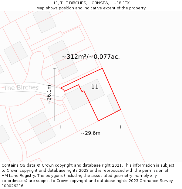 11, THE BIRCHES, HORNSEA, HU18 1TX: Plot and title map