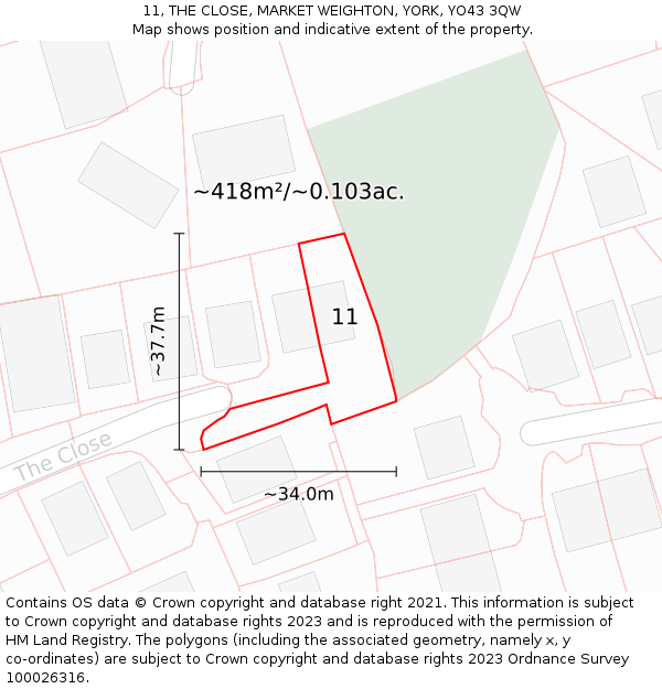 11, THE CLOSE, MARKET WEIGHTON, YORK, YO43 3QW: Plot and title map