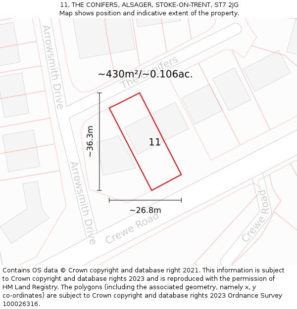 11, THE CONIFERS, ALSAGER, STOKE-ON-TRENT, ST7 2JG: Plot and title map