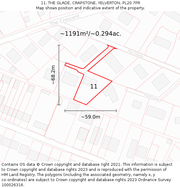 11, THE GLADE, CRAPSTONE, YELVERTON, PL20 7PR: Plot and title map
