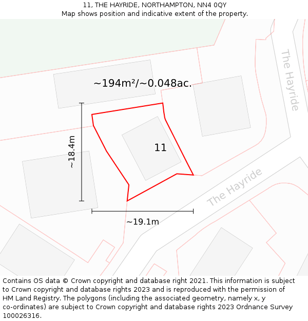 11, THE HAYRIDE, NORTHAMPTON, NN4 0QY: Plot and title map