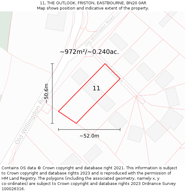 11, THE OUTLOOK, FRISTON, EASTBOURNE, BN20 0AR: Plot and title map