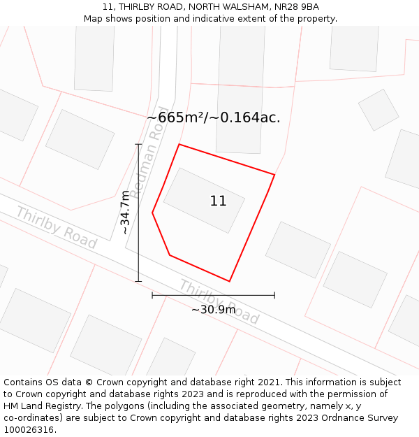 11, THIRLBY ROAD, NORTH WALSHAM, NR28 9BA: Plot and title map