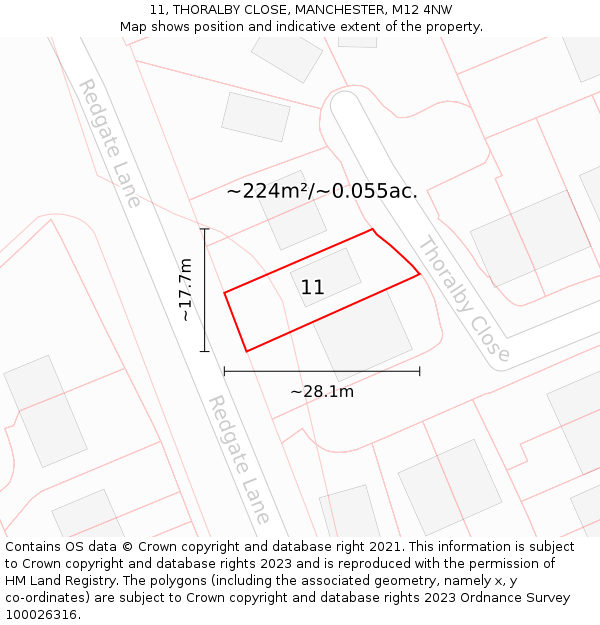 11, THORALBY CLOSE, MANCHESTER, M12 4NW: Plot and title map