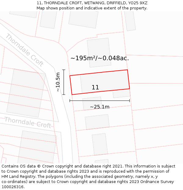 11, THORNDALE CROFT, WETWANG, DRIFFIELD, YO25 9XZ: Plot and title map