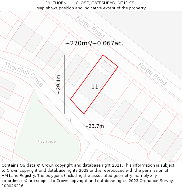 11, THORNHILL CLOSE, GATESHEAD, NE11 9SH: Plot and title map