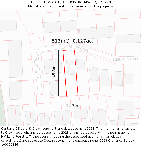 11, THORNTON GATE, BERWICK-UPON-TWEED, TD15 2NU: Plot and title map