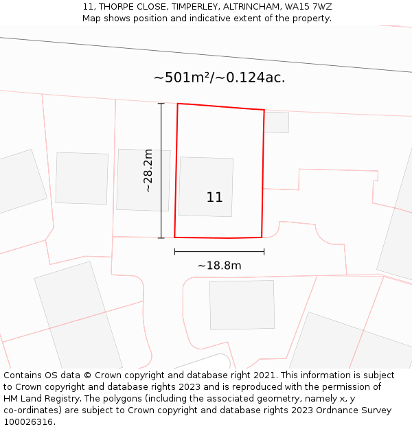 11, THORPE CLOSE, TIMPERLEY, ALTRINCHAM, WA15 7WZ: Plot and title map