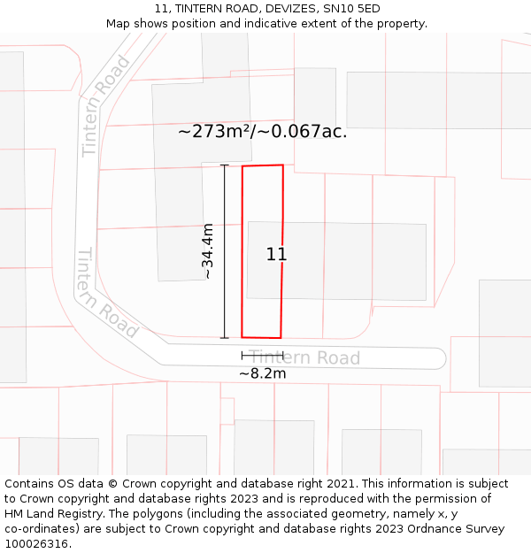 11, TINTERN ROAD, DEVIZES, SN10 5ED: Plot and title map