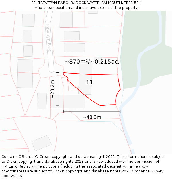 11, TREVERYN PARC, BUDOCK WATER, FALMOUTH, TR11 5EH: Plot and title map