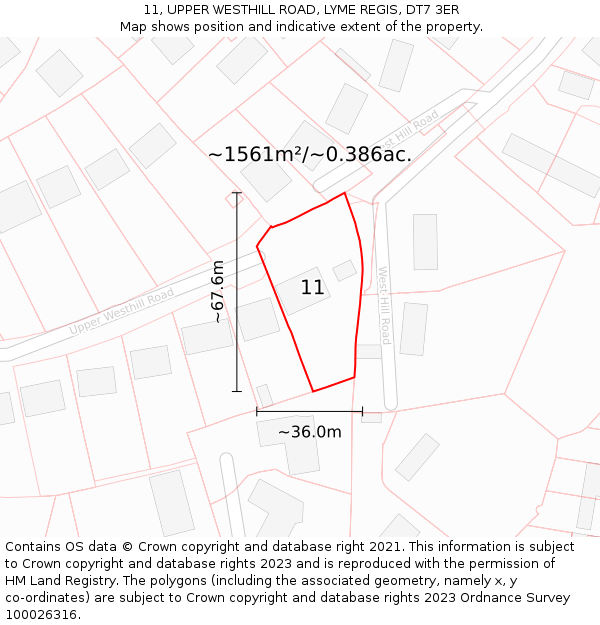 11, UPPER WESTHILL ROAD, LYME REGIS, DT7 3ER: Plot and title map