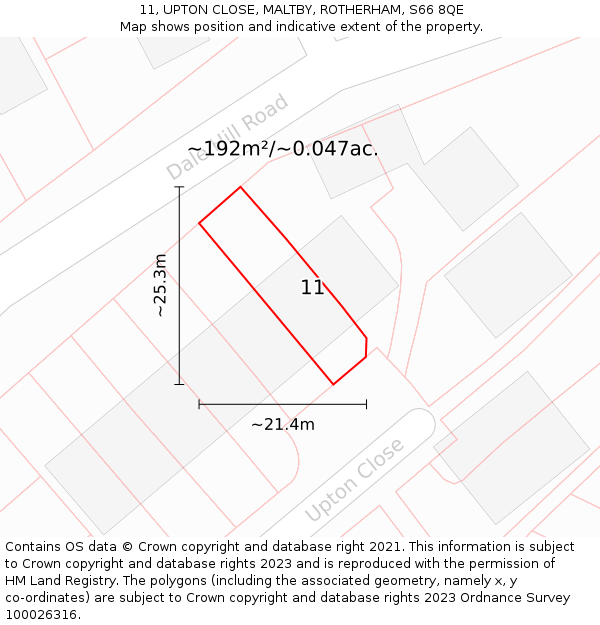 11, UPTON CLOSE, MALTBY, ROTHERHAM, S66 8QE: Plot and title map