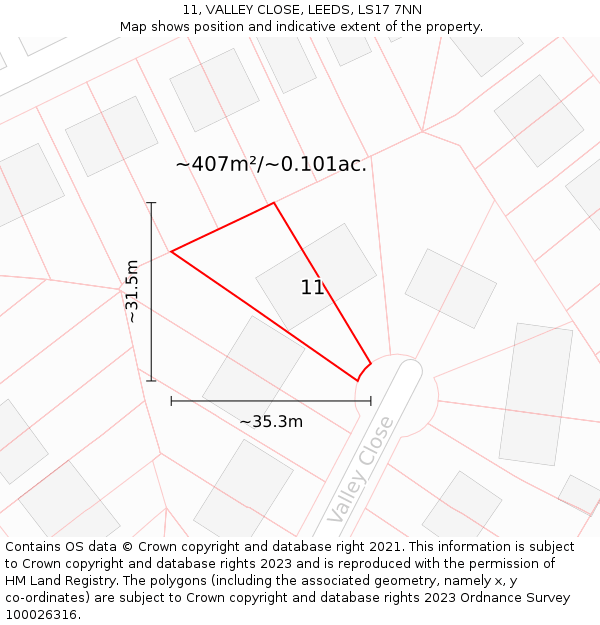 11, VALLEY CLOSE, LEEDS, LS17 7NN: Plot and title map