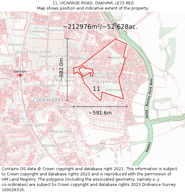 11, VICARAGE ROAD, OAKHAM, LE15 6EG: Plot and title map