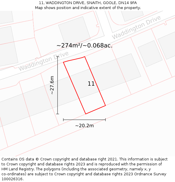 11, WADDINGTON DRIVE, SNAITH, GOOLE, DN14 9FA: Plot and title map