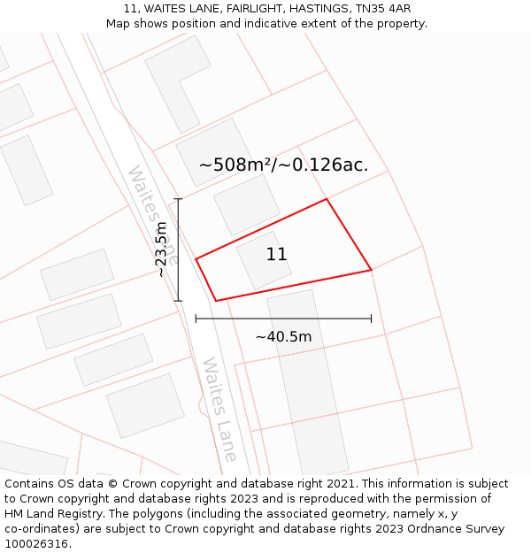 11, WAITES LANE, FAIRLIGHT, HASTINGS, TN35 4AR: Plot and title map