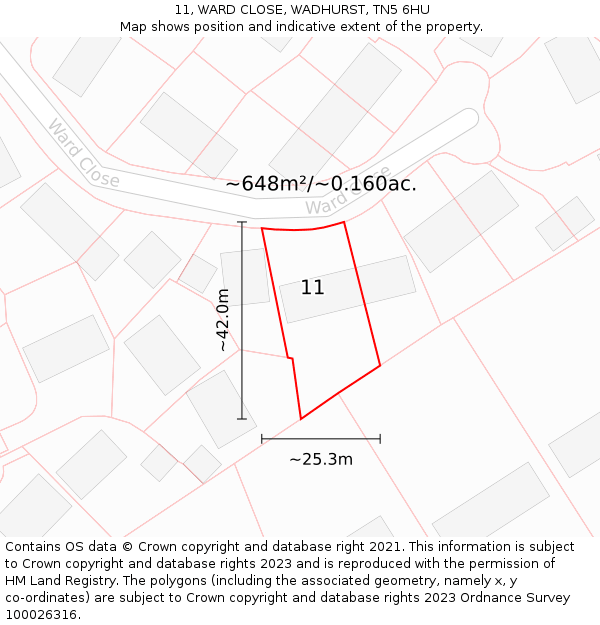 11, WARD CLOSE, WADHURST, TN5 6HU: Plot and title map